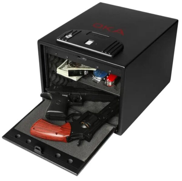 ⁦خزنة نقود ديجيتال إلكترونية من OKA مقاومة للحريق والسرقة بقفل كومبينيشن وبصمة (قفل بيومتري) – مقاس ‎20×30.4×25.4 سم‎ / وزن 7.8 كجم – موديل 55B30⁩ - الصورة ⁦4⁩