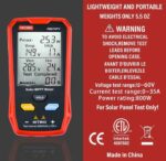 ⁦جهاز قياس الألواح الشمسية الكهروضوئية المتعدد 800 وات – جهاز قياس MPPT للطاقة الشمسية مع شاشة LCD كبيرة فائقة الوضوح أداة مساعدة لاستكشاف أخطاء جهد الدائرة المفتوحة MPPT الذكية وإصلاحها لاختبار الطاقة الشمسية الكهروضوئية / موديل FB673PV⁩ - الصورة ⁦9⁩