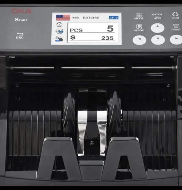 ⁦ماكينة عدّ وفرز العملات OKA
لعدّ وفرز العملات المختلفة وكشف التزوير
(الجنيه المصري – الدولار – اليورو – اليوان الصيني)
مع إمكانية إضافة أي عملة أخرى حسب احتياجك
موديل OKA-MIX 110⁩ - الصورة ⁦6⁩