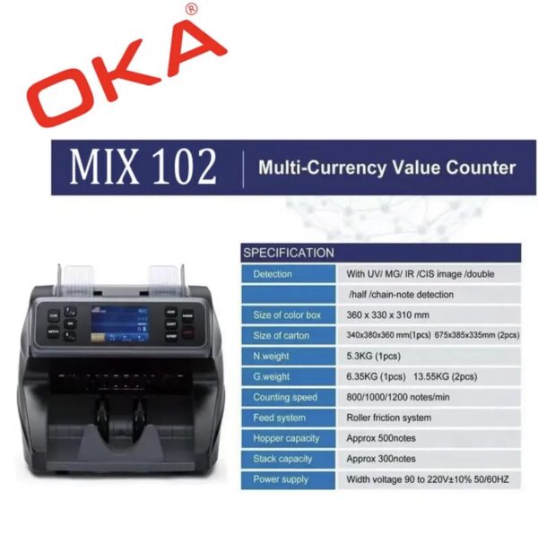 ⁦ماكينة عدّ وفرز العملات OKA
لعدّ وفرز العملات المختلفة وكشف التزوير
(الدولار – اليورو – اليوان الصيني – الليرة التركية)
موديل OKA-MIX102⁩ - الصورة ⁦11⁩
