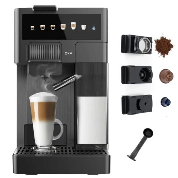 ⁦ماكينة قهوة بالكبسولات والبن المطحون من OKA
لصناعة الإسبريسو والكابتشينو واللاتيه
موديل OKA C100⁩ - الصورة ⁦10⁩