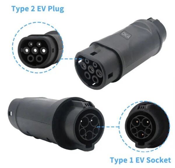 ⁦اوكا محول شحن سيارات كهربائية من بروتوكول Type 1 الامريكي و الياباني إلى Type 2 الاوروبي / موديل ( T1-T2 )⁩ - الصورة ⁦3⁩
