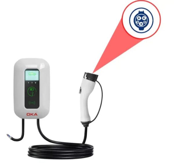 ⁦اوكا شاحن سيارة كهربائية يثبت علي الحائط متوافق مع جميع السيارات الكهربائية 22 كيلو واط – 32 امبير يأتي من النوع ( GBT wall- mounted Charging pile ) / موديل YYU300⁩ - الصورة ⁦2⁩