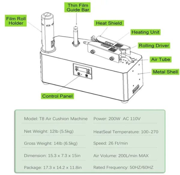 ⁦الة تصنيع البابلز والاكياس الفقاعية الهوائية عالية السرعة والجودة مع رول اكياس هدية مع المنتج / موديل T8⁩ - الصورة ⁦8⁩