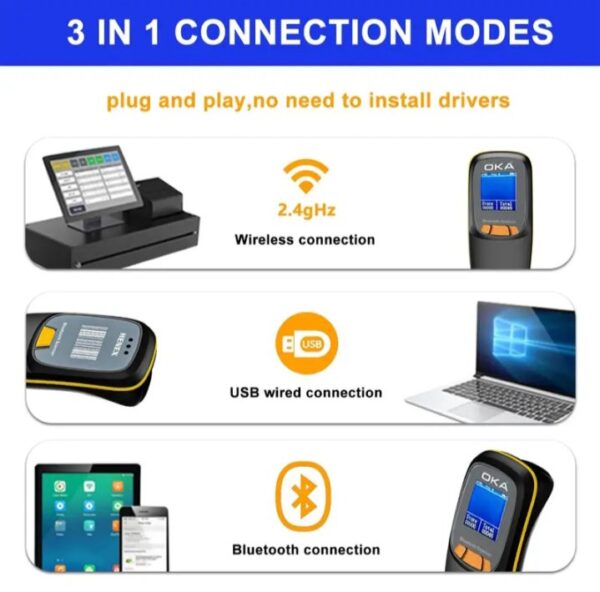 ⁦اوكا سكانر ليزر باركود – QR Code وايرلس عالي الجودة به شاشة لاظهار قراءة الباركود ويعمل بالبلوتوث – 2D / موديل OKA HC-300RS⁩ - الصورة ⁦8⁩