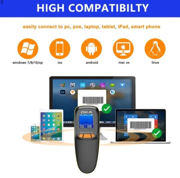 ⁦اوكا سكانر ليزر باركود – QR Code وايرلس عالي الجودة به شاشة لاظهار قراءة الباركود ويعمل بالبلوتوث – 2D / موديل OKA HC-300RS⁩ - الصورة ⁦2⁩