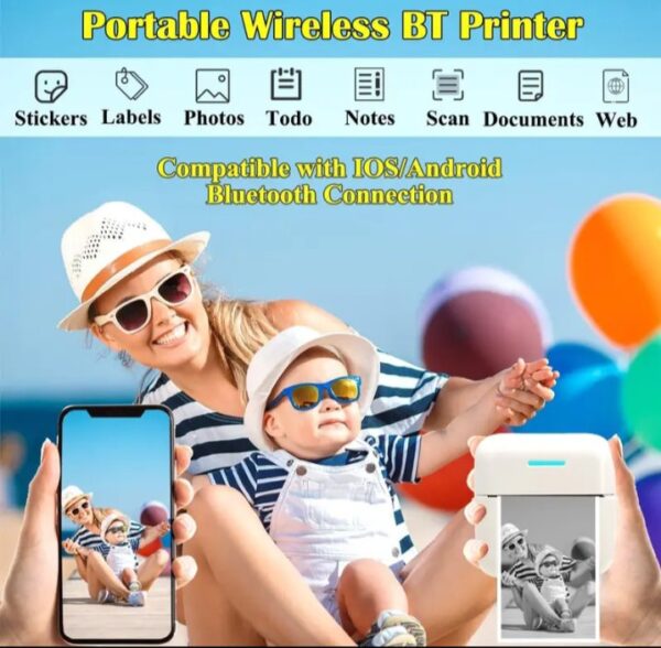 ⁦طابعة حرارية محمولة وايرلس للاطفال لطابعة الرسومات والصور – طابعة ملصقات حرارية صغيرة – تعمل من خلال الابلكيشن / موديل BVV10 – لون ابيض⁩ - الصورة ⁦6⁩