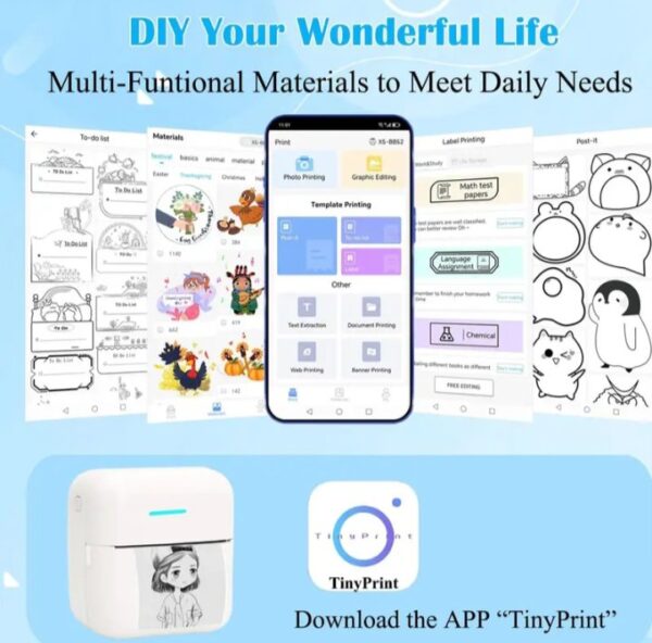 ⁦طابعة حرارية محمولة وايرلس للاطفال لطابعة الرسومات والصور – طابعة ملصقات حرارية صغيرة – تعمل من خلال الابلكيشن / موديل BVV10 – لون ابيض⁩ - الصورة ⁦3⁩