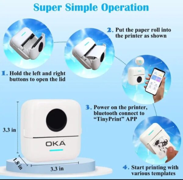 ⁦طابعة حرارية محمولة وايرلس للاطفال لطابعة الرسومات والصور – طابعة ملصقات حرارية صغيرة – تعمل من خلال الابلكيشن / موديل BVV10 – لون ابيض⁩ - الصورة ⁦2⁩