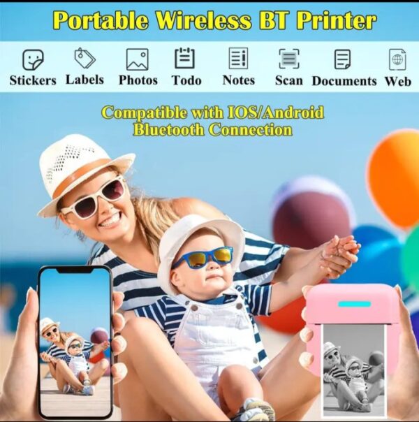 ⁦طابعة حرارية محمولة وايرلس للاطفال لطابعة الرسومات والصور – طابعة ملصقات حرارية صغيرة – تعمل من خلال الابلكيشن / موديل BVV10 – لون وردي⁩ - الصورة ⁦7⁩