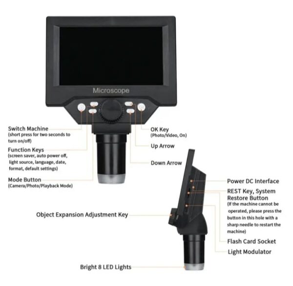 ⁦ميكروسكوب رقمي G1200 بدقة 12 ميجابكسل مع شاشة LCD مقاس 7 بوصات – تكبير حتى 1200x | مع حامل من خليط معدني من الالومنيوم مثالي لفحص الإلكترونيات واللحام الدقيقة⁩ - الصورة ⁦10⁩