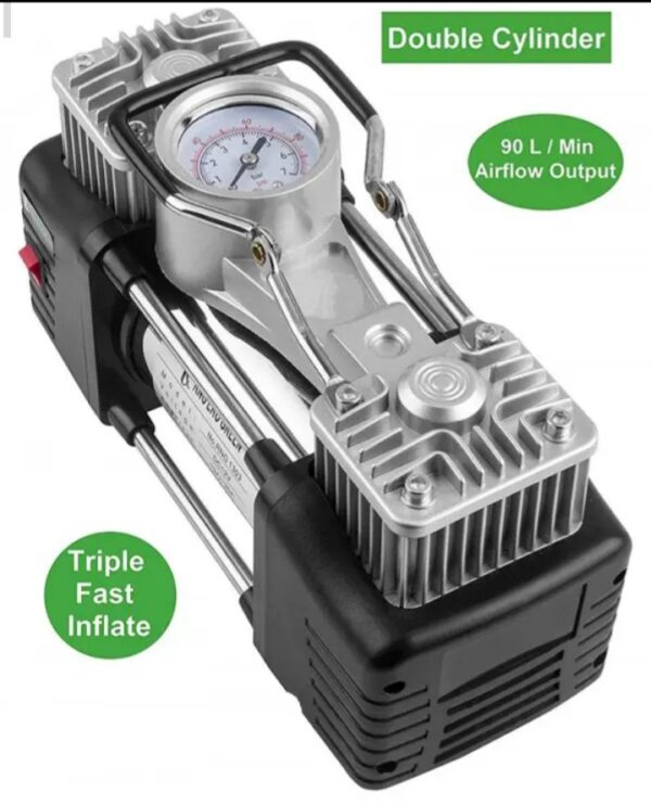 ⁦منفاخ هواء 2 سلندر مزود بكشاف اضاءة – لاطارات السيارات والدراجات والكرات و الاطواق العائمة يعمل علي ولاعة السيارة أو البطارية -Dc 12V -AC 628A⁩ - الصورة ⁦5⁩