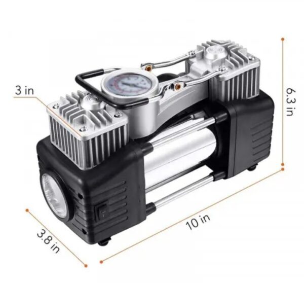 ⁦منفاخ هواء 2 سلندر مزود بكشاف اضاءة – لاطارات السيارات والدراجات والكرات و الاطواق العائمة يعمل علي ولاعة السيارة أو البطارية -Dc 12V -AC 628A⁩ - الصورة ⁦10⁩