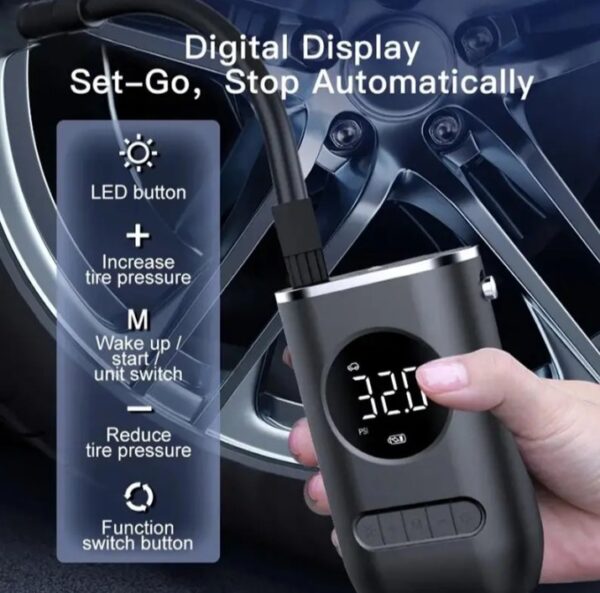 ⁦منفاخ ومضخة هواء محمولة لاسلكية يعمل بدون وصلات ” وايرلس ” 50 واط – بطارية 4000 مللي اميبر / موديل CZK-3668 – لون اسود⁩ - الصورة ⁦4⁩