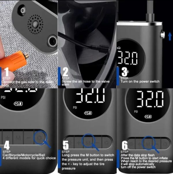 ⁦منفاخ ومضخة هواء محمولة لاسلكية يعمل بدون وصلات ” وايرلس ” 50 واط – بطارية 4000 مللي اميبر / موديل CZK-3668 – لون اسود⁩ - الصورة ⁦8⁩