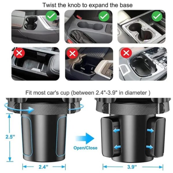⁦حامل أكواب للسيارة بالاضافة الي 1 فتحة كوب صغيرة وفتحة اكواب كبيرة وحامل موبايل/ موديل A02⁩ - الصورة ⁦3⁩