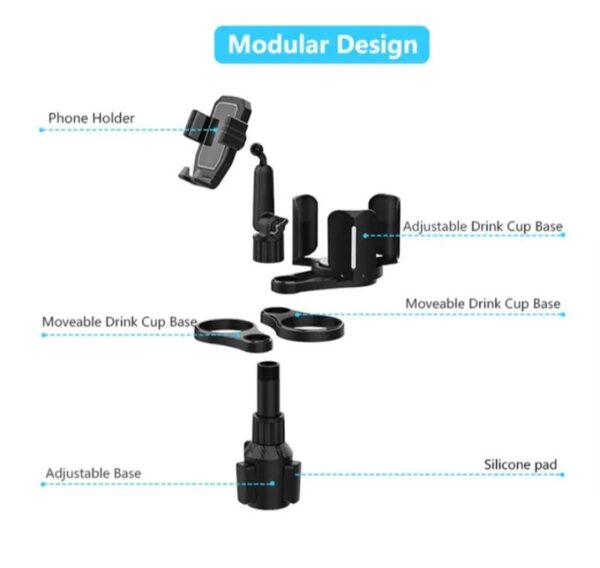 ⁦حامل أكواب للسيارة بالاضافة الي 2 فتحة كوب صغيرة وفتحة اكواب كبيرة وحامل موبايل/ موديل CUP-B04⁩ - الصورة ⁦4⁩