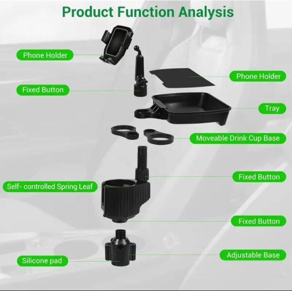 ⁦حامل أكواب للسيارة مزود بحامل للموبايل وصينية طعام دوارة قابلة للفصل بالاضافة الي 2 فتحة كوب صغيرة وفتحة اكواب كبيرة / موديل CUP-A06⁩ - الصورة ⁦3⁩