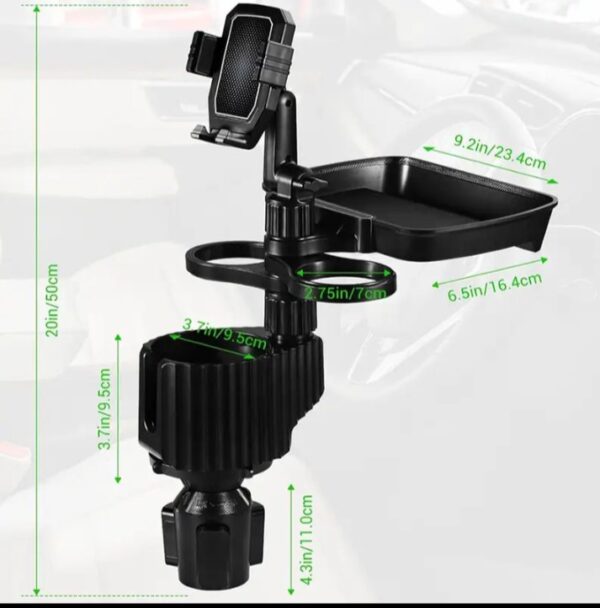 ⁦حامل أكواب للسيارة مزود بحامل للموبايل وصينية طعام دوارة قابلة للفصل بالاضافة الي 2 فتحة كوب صغيرة وفتحة اكواب كبيرة / موديل CUP-A06⁩ - الصورة ⁦2⁩