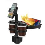 حامل أكواب للسيارة مزود بحامل للموبايل وصينية طعام دوارة قابلة للفصل بالاضافة الي 2 فتحة كوب صغيرة وفتحة اكواب كبيرة / موديل CUP-B06