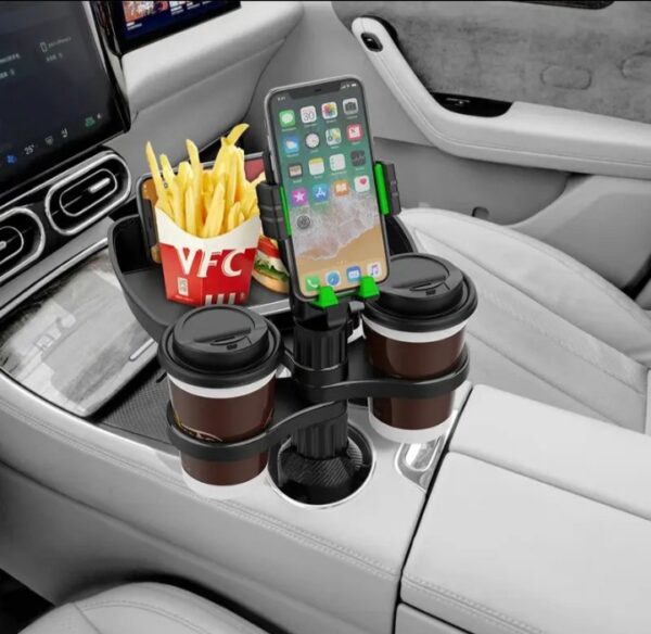 ⁦حامل أكواب للسيارة مزود بحامل للموبايل وصينية طعام دوارة قابلة للفصل بالاضافة الي 2 فتحة كوب صغيرة وفتحة اكواب كبيرة / موديل CUP-B06⁩ - الصورة ⁦4⁩