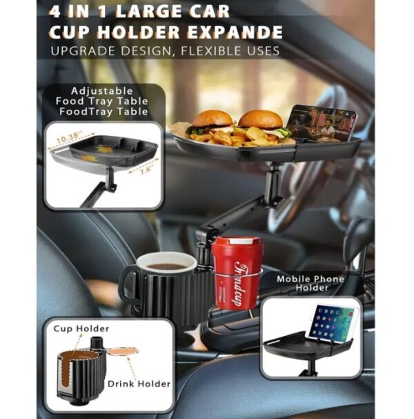 ⁦حامل أكواب للسيارة مزود بصينية طعام دوارة قابلة للفصل / موديل CUP-A01⁩ - الصورة ⁦2⁩