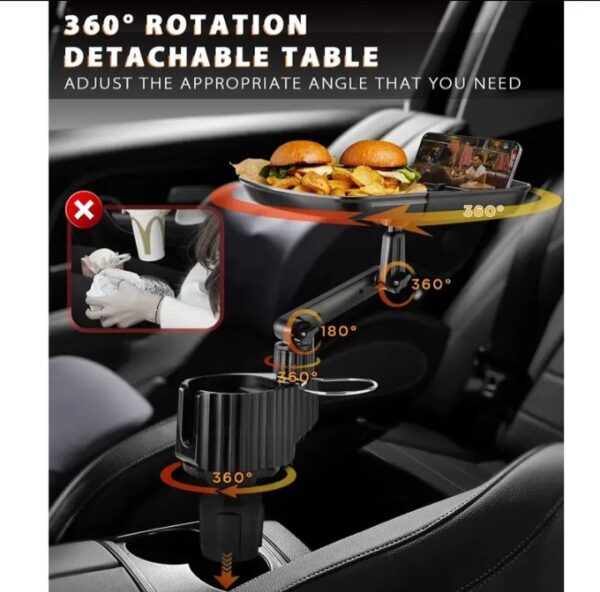 ⁦حامل أكواب للسيارة مزود بصينية طعام دوارة قابلة للفصل / موديل CUP-A01⁩ - الصورة ⁦7⁩