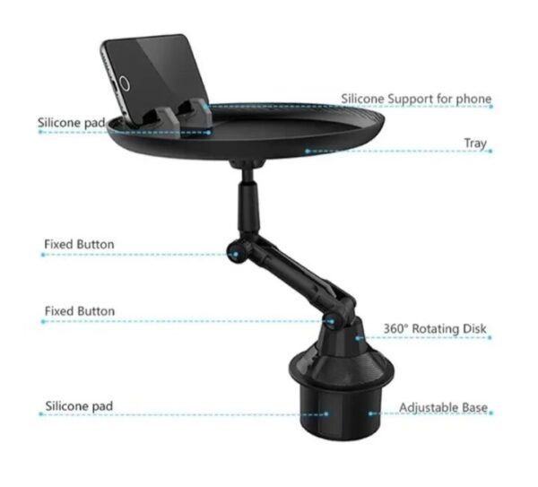 ⁦حامل أكواب للسيارة مزود بصينية طعام دوارة قابلة للفصل / موديل CUP-C01⁩ - الصورة ⁦2⁩