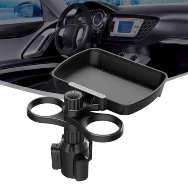 ⁦حامل أكواب للسيارة مزود بصينية طعام دوارة قابلة للفصل بالاضافة الي 2 فتحة كوب صغيرة / موديل CUP-B05⁩ - الصورة ⁦4⁩