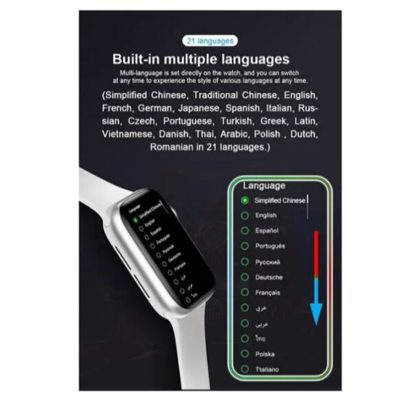 ⁦HX68 ساعة ذكية شاشة تتش بالكامل تقوم بقياس نسبة الأكسجين في الدم ونبطات القلب وضغط الدم وتنبيهات المكالمات والرسائل متوافقة مع Android و IOS لون فضي⁩ - الصورة ⁦5⁩