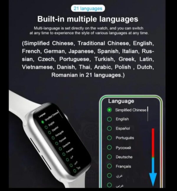 ⁦MC57 ساعة ذكية 40MM-SERIES 6 شاشة تتش بالكامل تدعم اللغة العربية تقوم بقياس نسبة الأكسجين في الدم ونبطات القلب وضغط الدم وتنبيهات المكالمات والرسائل متوافقة مع Android و IOS لون أخضر⁩ - الصورة ⁦4⁩