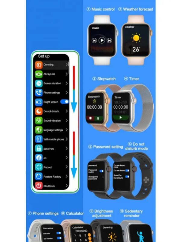 ⁦MC57 ساعة ذكية 40MM-SERIES 6 شاشة تتش بالكامل تدعم اللغة العربية تقوم بقياس نسبة الأكسجين في الدم ونبطات القلب وضغط الدم وتنبيهات المكالمات والرسائل متوافقة مع Android و IOS لون أسود⁩ - الصورة ⁦8⁩