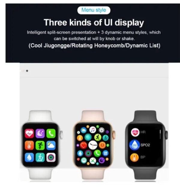 ⁦MC57 ساعة ذكية 40MM-SERIES 6 شاشة تتش بالكامل تدعم اللغة العربية تقوم بقياس نسبة الأكسجين في الدم ونبطات القلب وضغط الدم وتنبيهات المكالمات والرسائل متوافقة مع Android و IOS لون أسود⁩ - الصورة ⁦4⁩