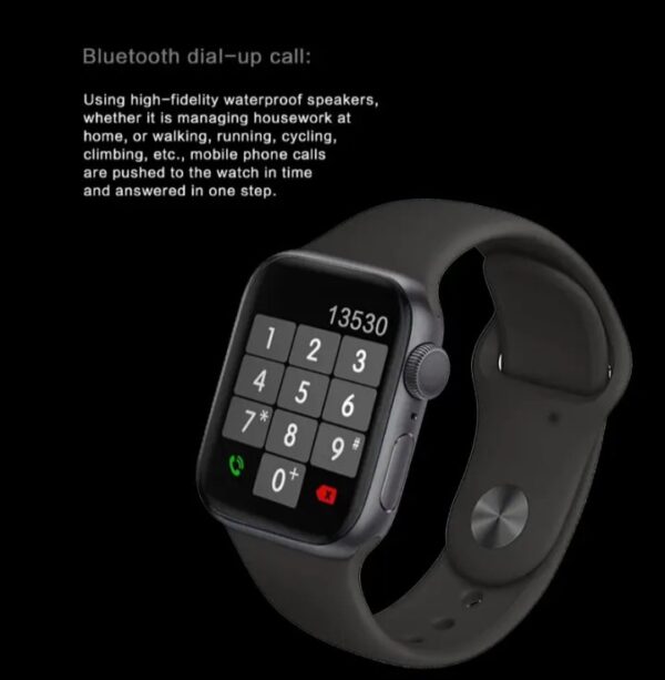 ⁦MC57 ساعة ذكية 40MM-SERIES 6 شاشة تتش بالكامل تدعم اللغة العربية تقوم بقياس نسبة الأكسجين في الدم ونبطات القلب وضغط الدم وتنبيهات المكالمات والرسائل متوافقة مع Android و IOS لون أسود⁩ - الصورة ⁦2⁩