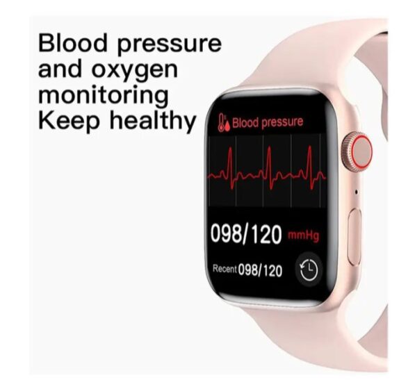 ⁦MC72 Pro ساعة ذكية 44MM-SERIES 6 شاشة تتش بالكامل تقوم بقياس نسبة الأكسجين في الدم ونبطات القلب وضغط الدم وتنبيهات المكالمات والرسائل متوافقة مع Android و IOS لون ذهبي⁩ - الصورة ⁦9⁩