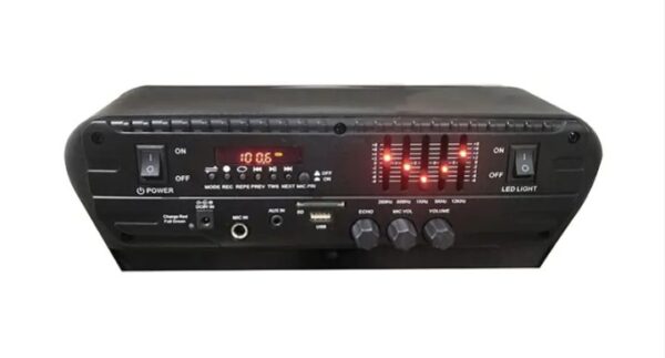 ⁦K2-12 سماعة المناسبات والحفلات والرحلات بالبلوتوث ومضخم صوت – راديو – منفذ للفلاشة aux – كارت ميموري – تسجيل – ميكرفون لاسلكي وريموت للتحكم – متنقله بعجلات للجر – اضاءة ليد – سماعة 12 بوصة قابلة للشحن⁩ - الصورة ⁦3⁩