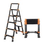 سلم الومنيوم تليسكوبي مستورد متداخل الاجزاء قابل للتعديل – 5 درجات للسلم / لون اسود – موديل YT-AT-B5