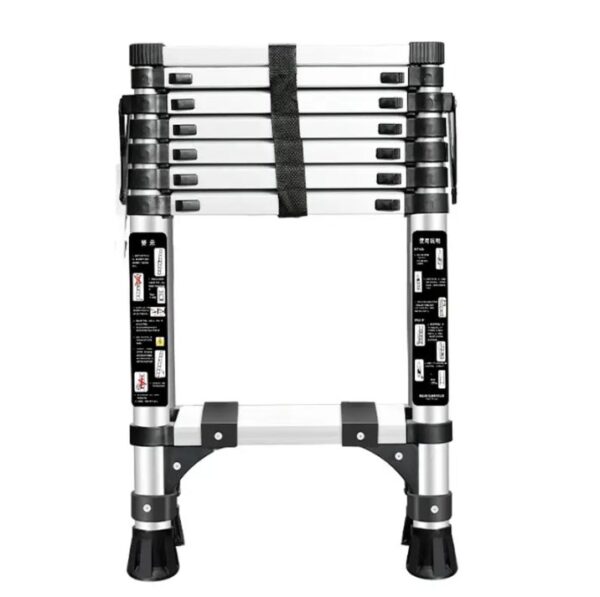 ⁦سلم الومنيوم تليسكوبي مستورد متداخل الاجزاء قابل للتعديل – 5 درجات للسلم / لون فضي – موديل YT-AT-S5⁩ - الصورة ⁦2⁩