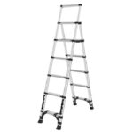 سلم الومنيوم تليسكوبي مستورد متداخل الاجزاء قابل للتعديل – 5 درجات للسلم / لون فضي – موديل YT-AT-S5