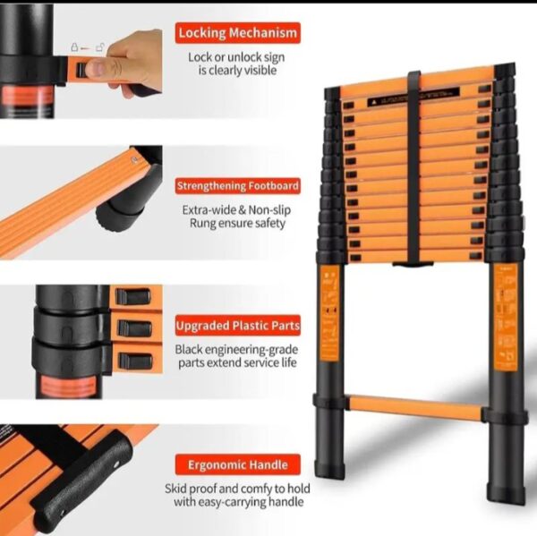 ⁦سلم فولاذ الكربوني تليسكوبي مستورد متداخل الاجزاء قابل للتعديل – طول 2.3 متر / موديل YT-CTS230⁩ - الصورة ⁦6⁩