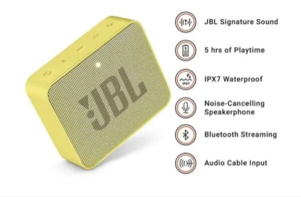 ⁦سماعة جي بي ال جو 2 المحمولة بلوتوث وميكروفون ومكان لكارت الميموري متوافق مع الموبايل والكمبيوتر لون أصفر⁩ - الصورة ⁦4⁩