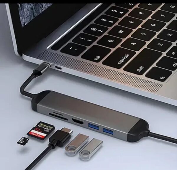 ⁦A521H موزع ويوو يو إس بي تايب C محول 5 في 1 مع كابل اطاله تايب سي للشحن 1.6 متر متوافق مع اجهزة الماك بوك⁩ - الصورة ⁦3⁩