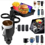 حامل أكواب للسيارة مزود بصينية طعام دوارة قابلة للفصل بالاضافة الي 2 فتحة كوب صغيرة وفتحة اكواب كبيرة / موديل CUP-A05