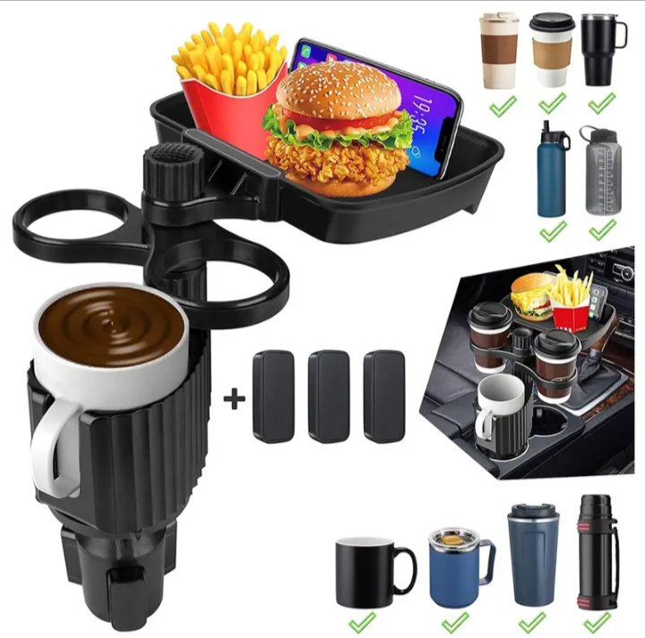 2025/12/IMG_D9A2D9A0D9A2D9A5D9A1D9A2D9A1D9A2_D9A1D9A5D9A2D9A4D9A5D9A2.jpg حامل أكواب للسيارة مزود بصينية طعام دوارة قابلة للفصل بالاضافة الي 2 فتحة كوب صغيرة وفتحة اكواب كبيرة / موديل CUP-A05 - الصورة 1