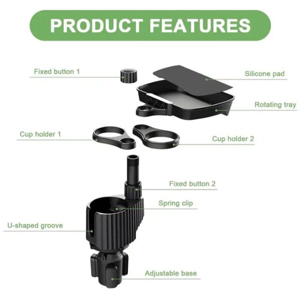 ⁦حامل أكواب للسيارة مزود بصينية طعام دوارة قابلة للفصل بالاضافة الي 2 فتحة كوب صغيرة وفتحة اكواب كبيرة / موديل CUP-A05⁩ - الصورة ⁦5⁩