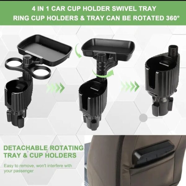 ⁦حامل أكواب للسيارة مزود بصينية طعام دوارة قابلة للفصل بالاضافة الي 2 فتحة كوب صغيرة وفتحة اكواب كبيرة / موديل CUP-A05⁩ - الصورة ⁦9⁩