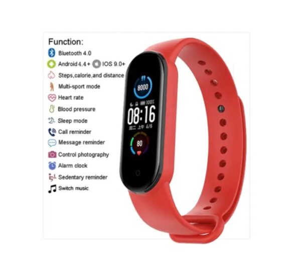 ⁦ساعة ذكية M5 احدث اصدار تعمل باللمس متوافقة مع Android و iOS – أحمر⁩ - الصورة ⁦6⁩