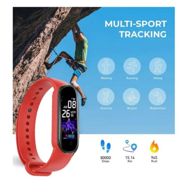 ⁦ساعة ذكية M5 احدث اصدار تعمل باللمس متوافقة مع Android و iOS – أحمر⁩ - الصورة ⁦5⁩