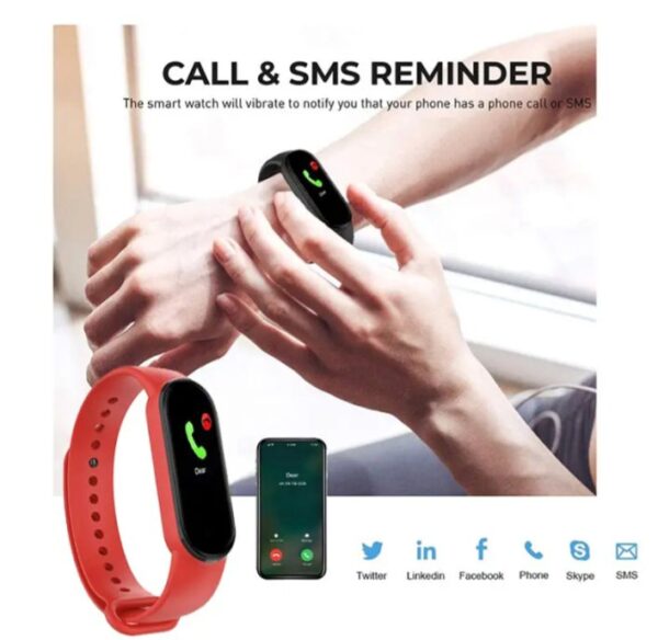 ⁦ساعة ذكية M5 احدث اصدار تعمل باللمس متوافقة مع Android و iOS – أحمر⁩ - الصورة ⁦7⁩