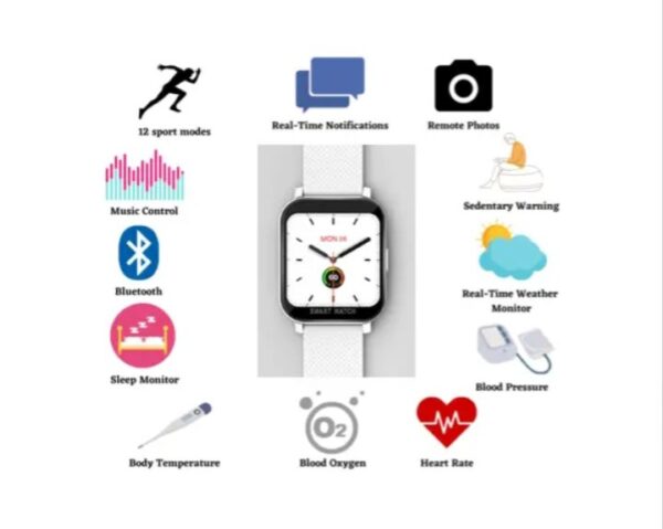 ⁦ساعة ذكية MT28  تقوم بقياس درجة حرارة الجسم ونسبة الأكسجين في الدم و قياس نبطات القلب وضغط الدم وتنبيهات المكالمات والرسائل متوافق مع نظامي Android و IOS لون أبيض⁩ - الصورة ⁦5⁩